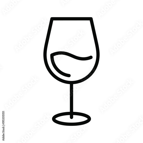 Line Art Icon of Wine Glass with Liquid