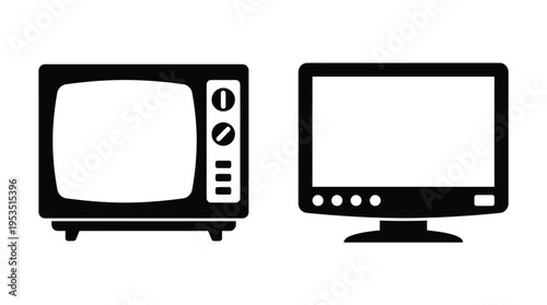 Two televisions a vintage and modern design in black silhouette