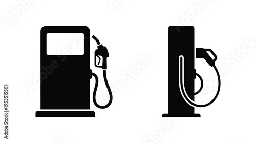 Two gas pumps depicted in a stark black silhouette