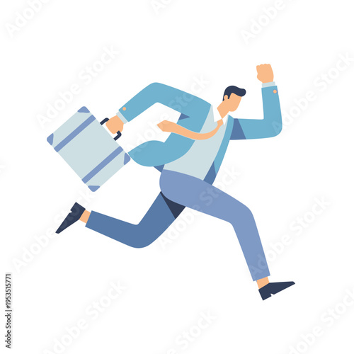 Businessman running with briefcase, concept of speed and success in business