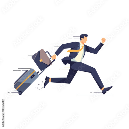 Businessman running with luggage, motion blur, business travel concept