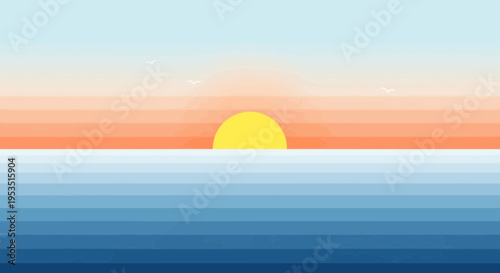 Minimalist Sunrise Over Ocean Horizon with Gradient Sky and Subtle Clouds