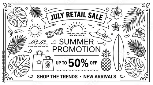 Summer Retail Sale Banner with Tropical Elements