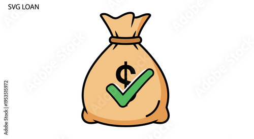 Money Bag with Dollar Sign and Checkmark - Approved Loan or Savings Concept