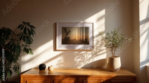 framed poster in a house. white minimal house