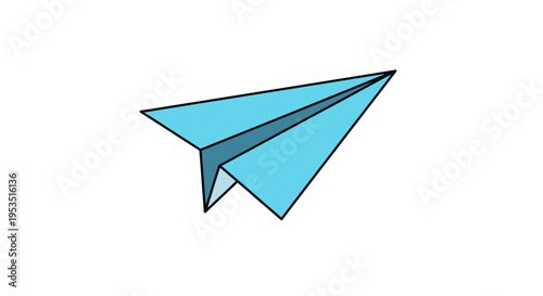 Origami blue paper airplane flying isolated on white background