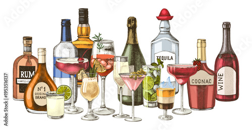 Alcohol drinks and cocktails vector