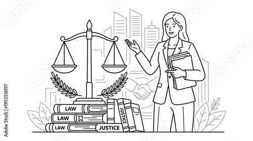 Female Lawyer Presenting Legal Concepts and Justice System