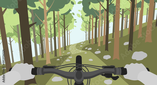 POV Mountain Biking on Forest Trail