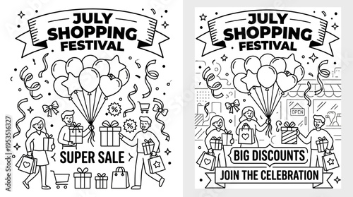 July Shopping Festival Sale Announcement Designs