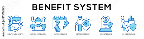 blue - Benefit System web banner vector illustration concept