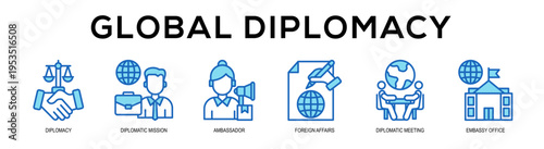 blue - Global Diplomacy web banner vector illustration concept