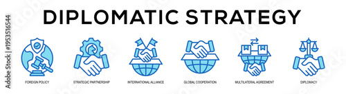 blue - Diplomatic Strategy web banner vector illustration concept