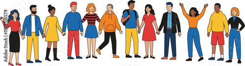 Diverse people holding hands vector illustration, multicultural group unity concept, men and women together in friendship and teamwork, modern flat design for community, inclusion.
