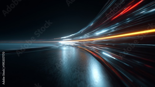 photorealistic shot of long exposure lights from a high-speed race 