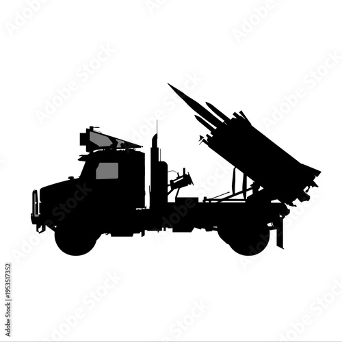 Military truck and tank silhouettes vector illustration