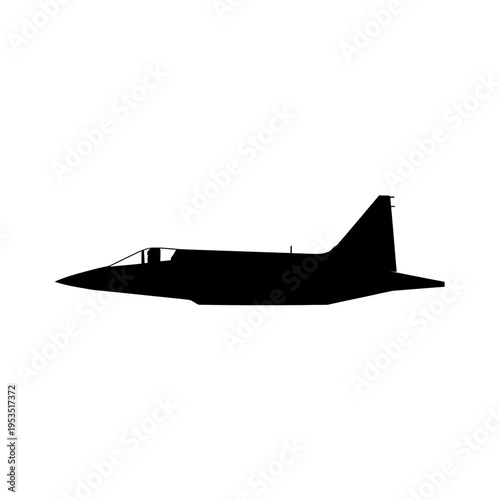 Black Military Jet Fighter Flying Isolated on White Background