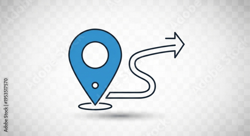 Blue Location Pin with Route Arrow, Navigation and Direction Concept.