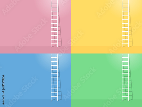 Success Ladder Background Vector Set: 4 Color Variations of Minimalist Stepladder Illustrations for Business Growth, Career Goals and Future Planning with Copy Space