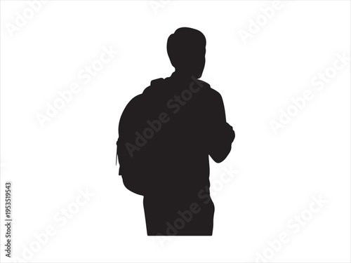 Man walking with backpack, Silhouette of student with backpack, education vector illustration