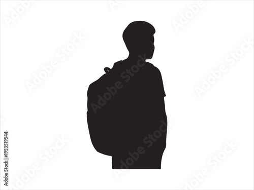Man walking with backpack, Silhouette of student with backpack, education vector illustration