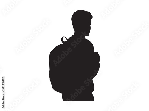 Man walking with backpack, Silhouette of student with backpack, education vector illustration