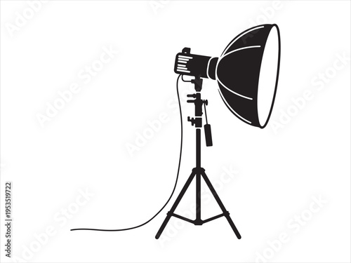 Studio lights silhouette, Silhouette of studio light on tripod, photography equipment vector illustration