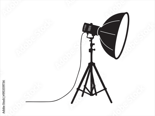 Studio lights silhouette, Silhouette of studio light on tripod, photography equipment vector illustration