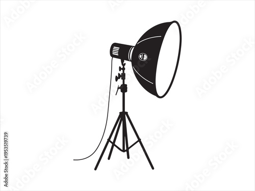 Studio lights silhouette, Silhouette of studio light on tripod, photography equipment vector illustration