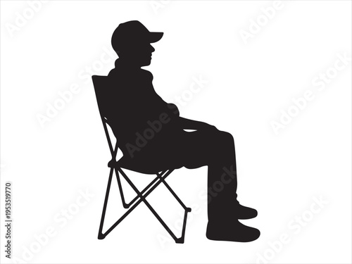 Vector detailed people sitting silhouette, Silhouette of man sitting on folding chair, outdoor leisure vector illustration