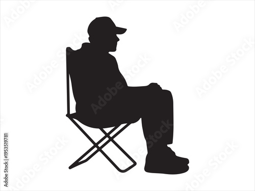 Vector detailed people sitting silhouette, Silhouette of man sitting on folding chair, outdoor leisure vector illustration
