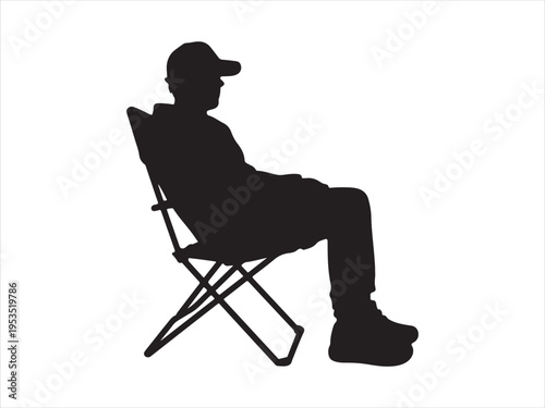 Vector detailed people sitting silhouette, Silhouette of man sitting on folding chair, outdoor leisure vector illustration