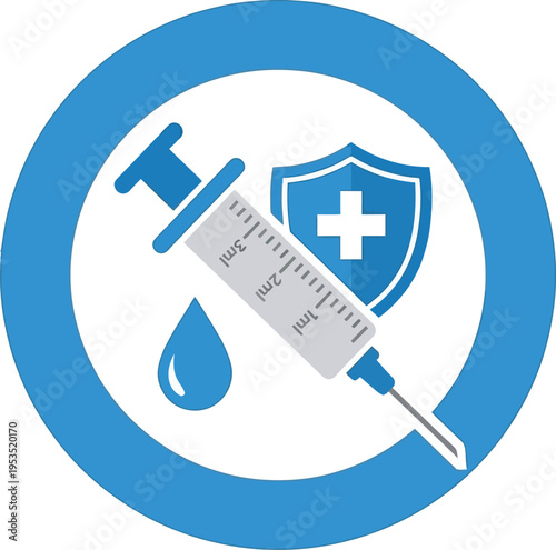 Vaccination protection icovaccination protection icon illustration, vibrant healthcare immunity design, futuristic medical safety visualization artwork, radiant syringe shield backdrop artwork, abstrn