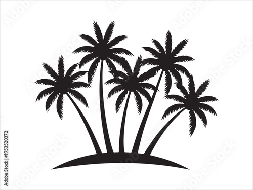 Tropical coconut, palm tree silhouette, Silhouette of palm trees on island, Tropical nature vector illustration