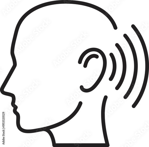 Silhouette of a person listening with sound waves emanating from the ear