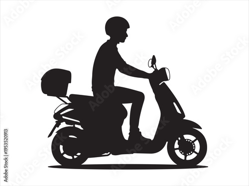 
Delivery Rider scooter Silhouette Fast Food Courier Service Concept Illustration