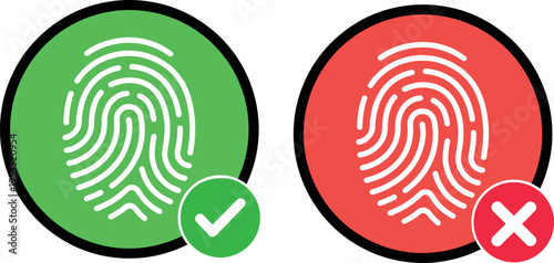 Fingerprint icons with checkmark and cross for biometric security access vector