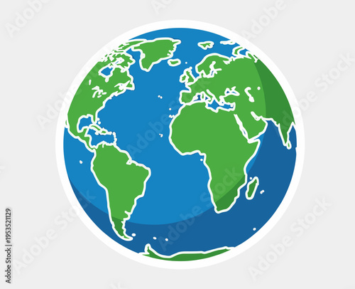 Planet Earth showing continents and oceans, a simplified global icon or symbol ideal for geography, travel, and environmental concepts. Vector illustration for web, app, graphic design
