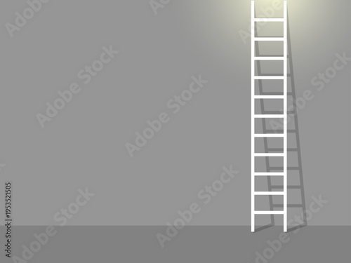 Monochrome Success Ladder Concept Background: Minimalist Grey Vector Illustration of White Stepladder for Professional Career Goals, Logical Thinking and Business Strategy with Copy Space