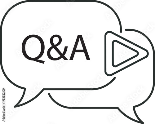 Q&a session with a video play button icon inside a speech bubble