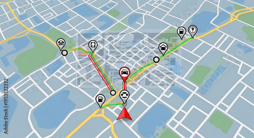 Detailed Navigation Map Displaying Route and Points of Interest.