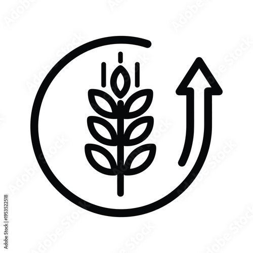 Wheat ear with upward arrow in circle, symbolizing growth and agriculture