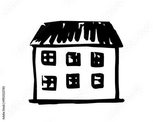 House doodle sketch minimalist style, hand drawn sweet home cozy place residence, building for living rent estate realty concept, hut or cabin architectural design element. Isolated. Vector