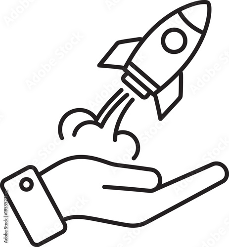 Hand launching a rocket from a smartphone symbolizing innovation and technology