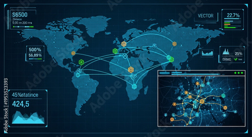 Global Network Visualization - A Futuristic World Map Interface.
