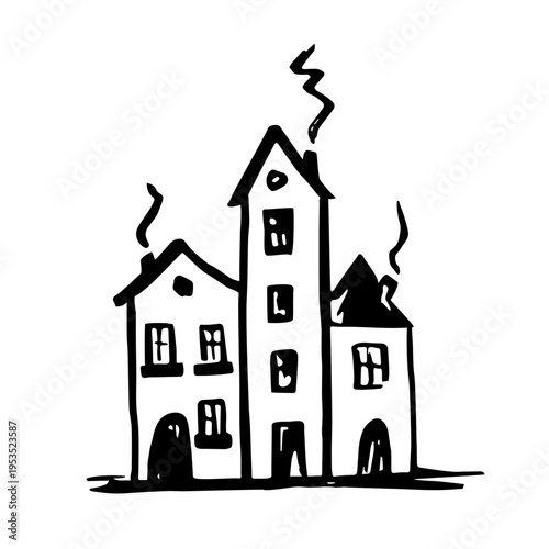House doodle sketch minimalist style, hand drawn sweet home cozy place residence, building for living rent estate realty concept, hut or cabin architectural design element. Isolated. Vector