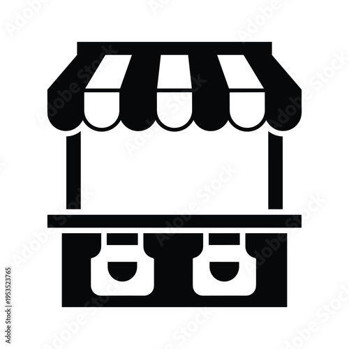 Black Icon of a Market Stall or Kiosk with Awning