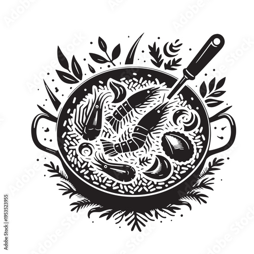 Black Paella Silhouette Vector, High Quality Illustration on White Background