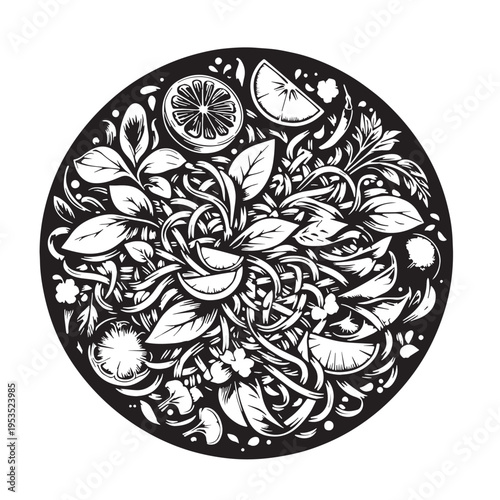 Black Pad Thai Silhouette Vector, High Quality Illustration on White Background