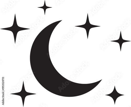 Elegant crescent moon surrounded by twinkling stars in minimalist design